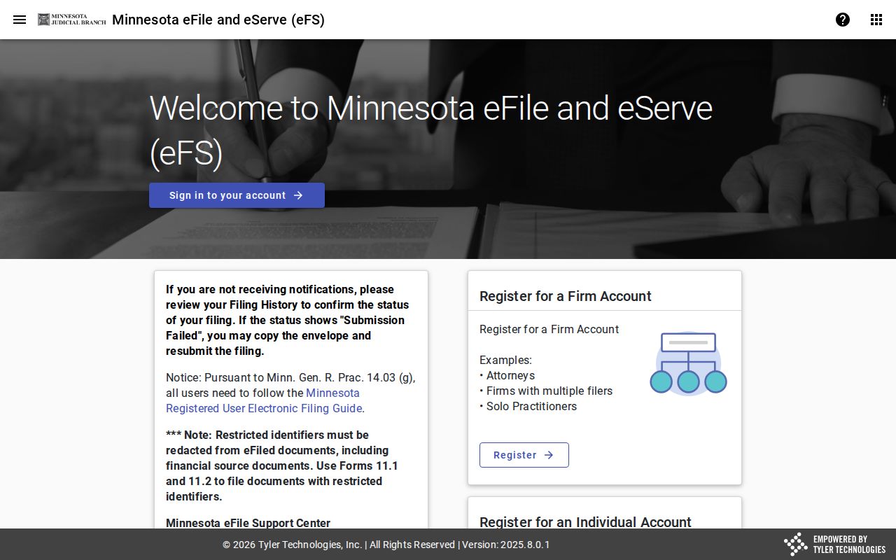 Redwood County case lookup eFS filer portal