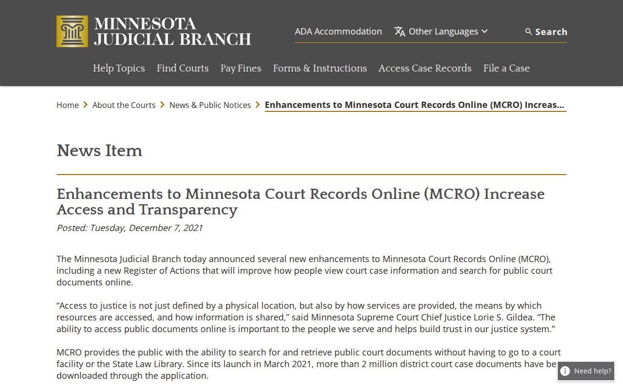 Redwood County case search MCRO expansion information