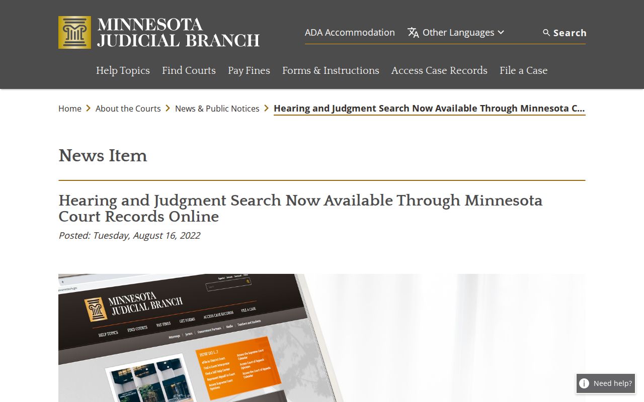 Redwood County case search hearing and judgment search information