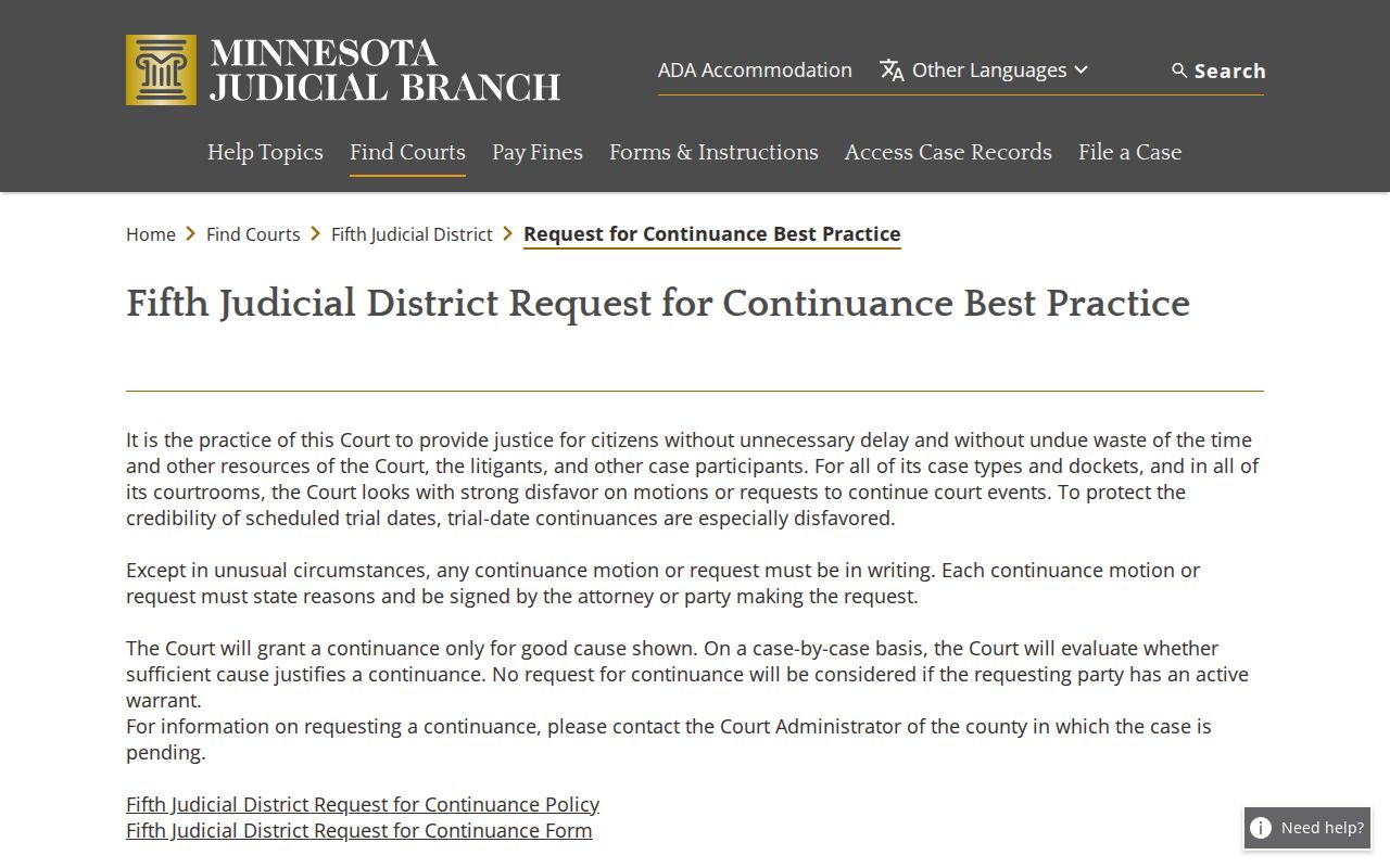 Redwood County court date continuance practice information