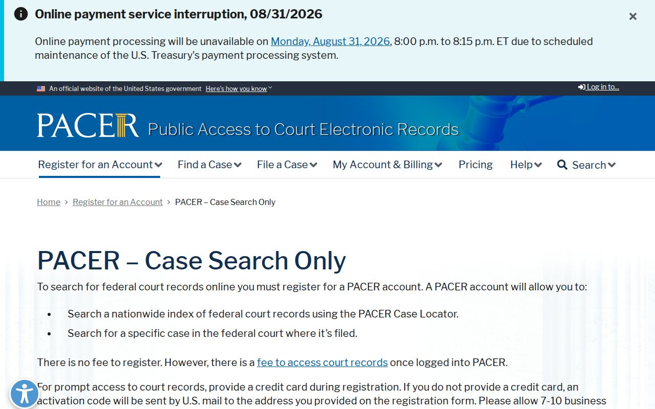 Lamberton court record PACER case search registration source