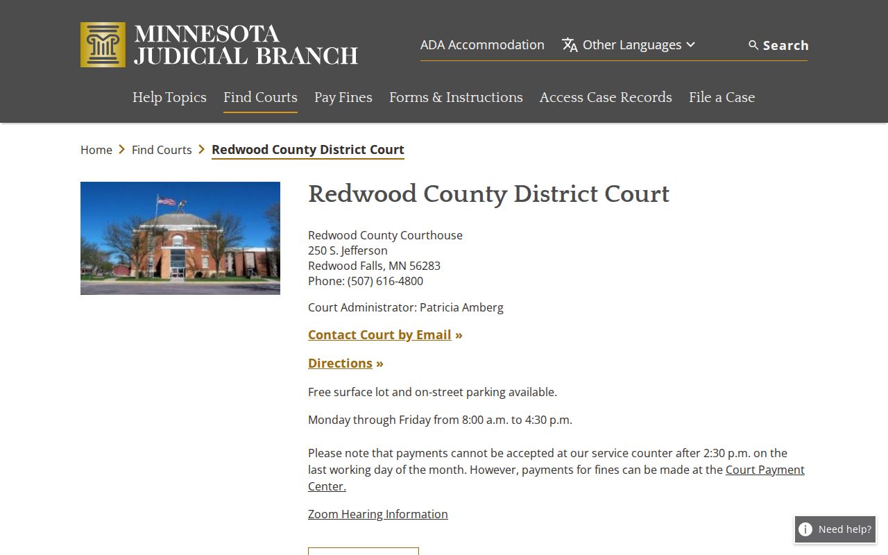 Redwood County court docket District Court information