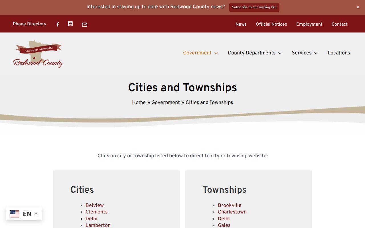 Redwood County court docket cities and townships context