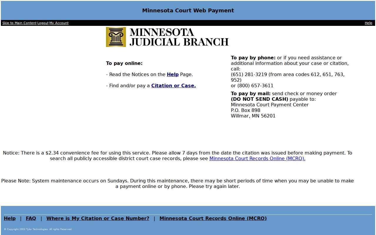 Redwood County traffic ticket Minnesota Court Payment Center