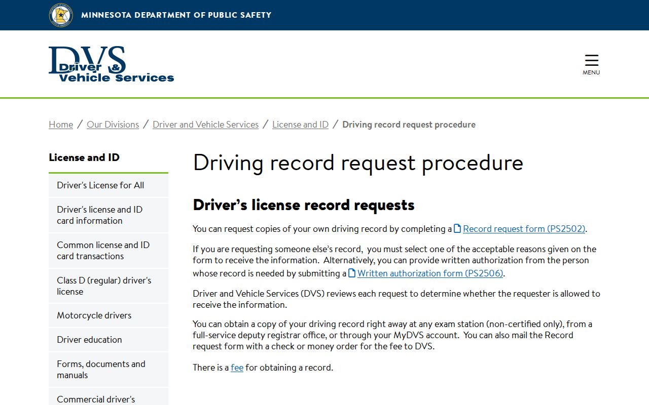 Redwood County traffic court record and Minnesota DVS record distinction