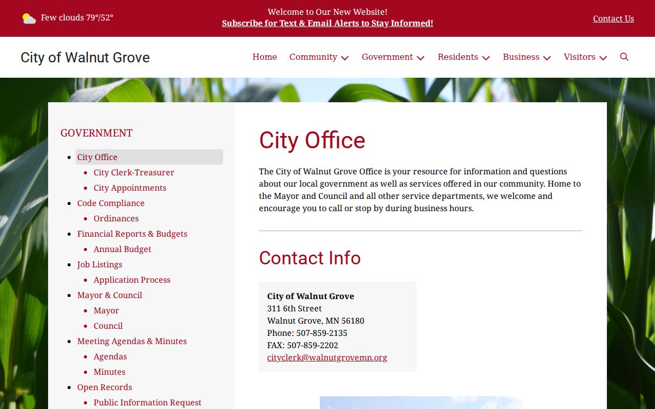 Walnut Grove court record route and City Office information